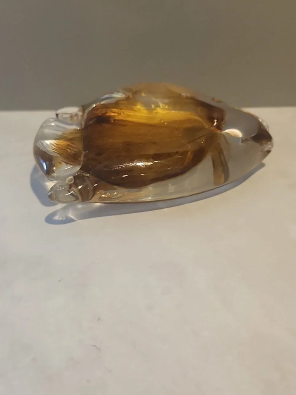 Vintage~Signed Kenneth Marine~Art Glass~Kissing Fish~Paperweight~Amber~Clear